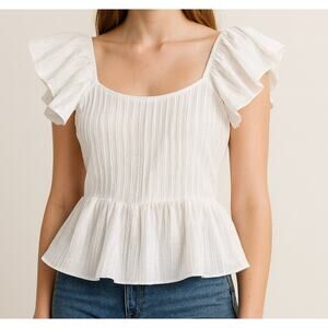Shein Womens White Large Cap Sleeve Blouse With Cinched Waist And Bow